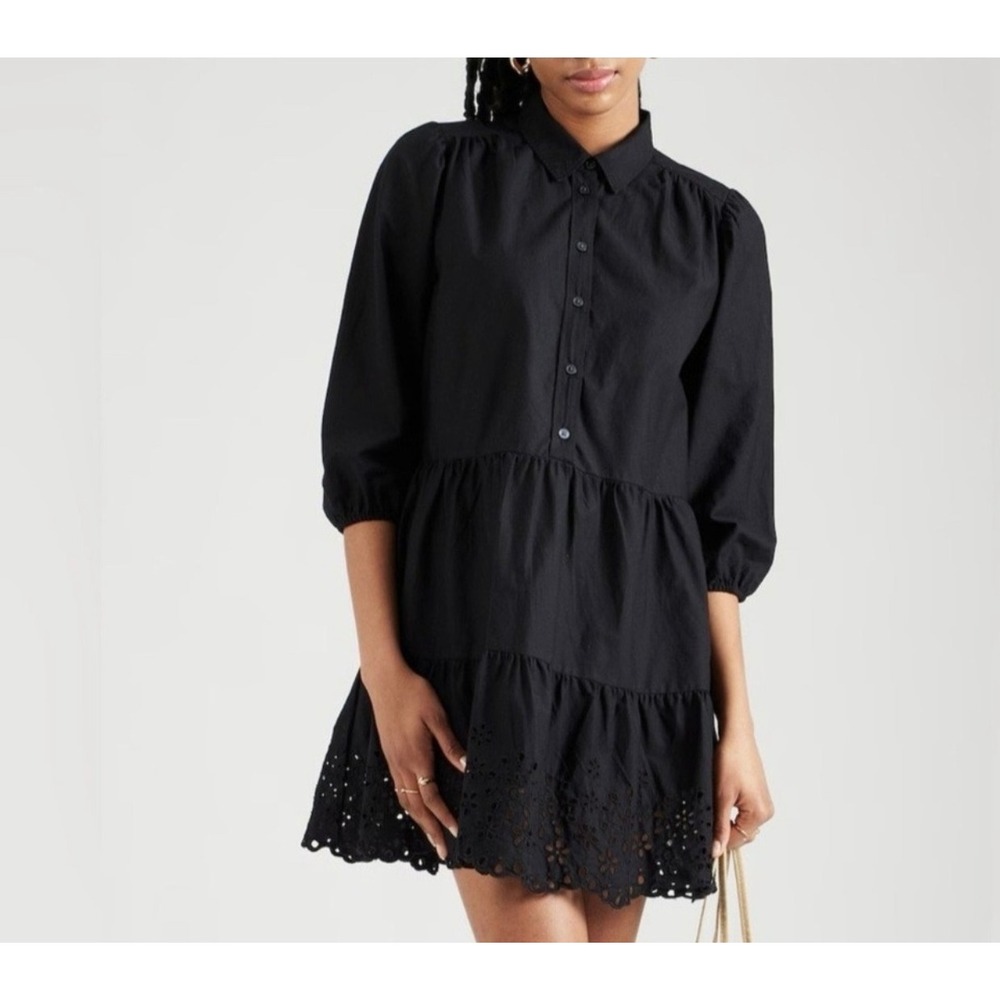 GAP Black Mini Dress Eyelet Tiered 3/4
Sleeve Shirt‎ Dress Large